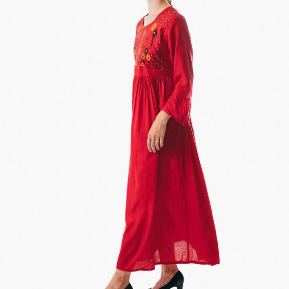Women's Floral Maxi Dress Summer Beach Sleeve Long Boho Sundress casual red - Picture 2 of 4